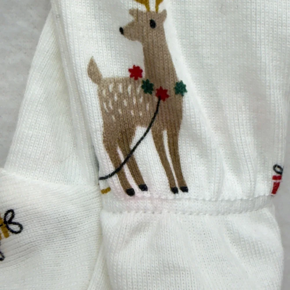 Petit Lem Holiday Reindeer 2-Way Zip Footed Sleeper Unisex 3M Off White
